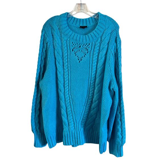 Talbots Balloon Sleeve Cable Knit Sweater Cyan Blue Size 2X NWOT Wool Blend - Picture 1 of 6